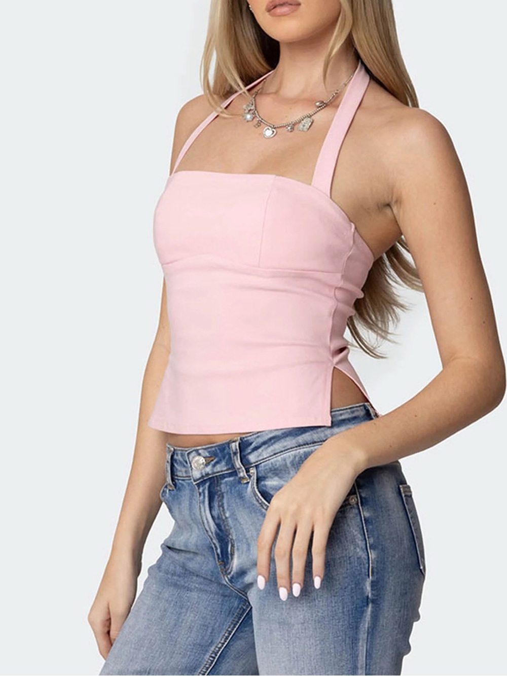 Edikted Halter Square-Neck Pink Crop Top
